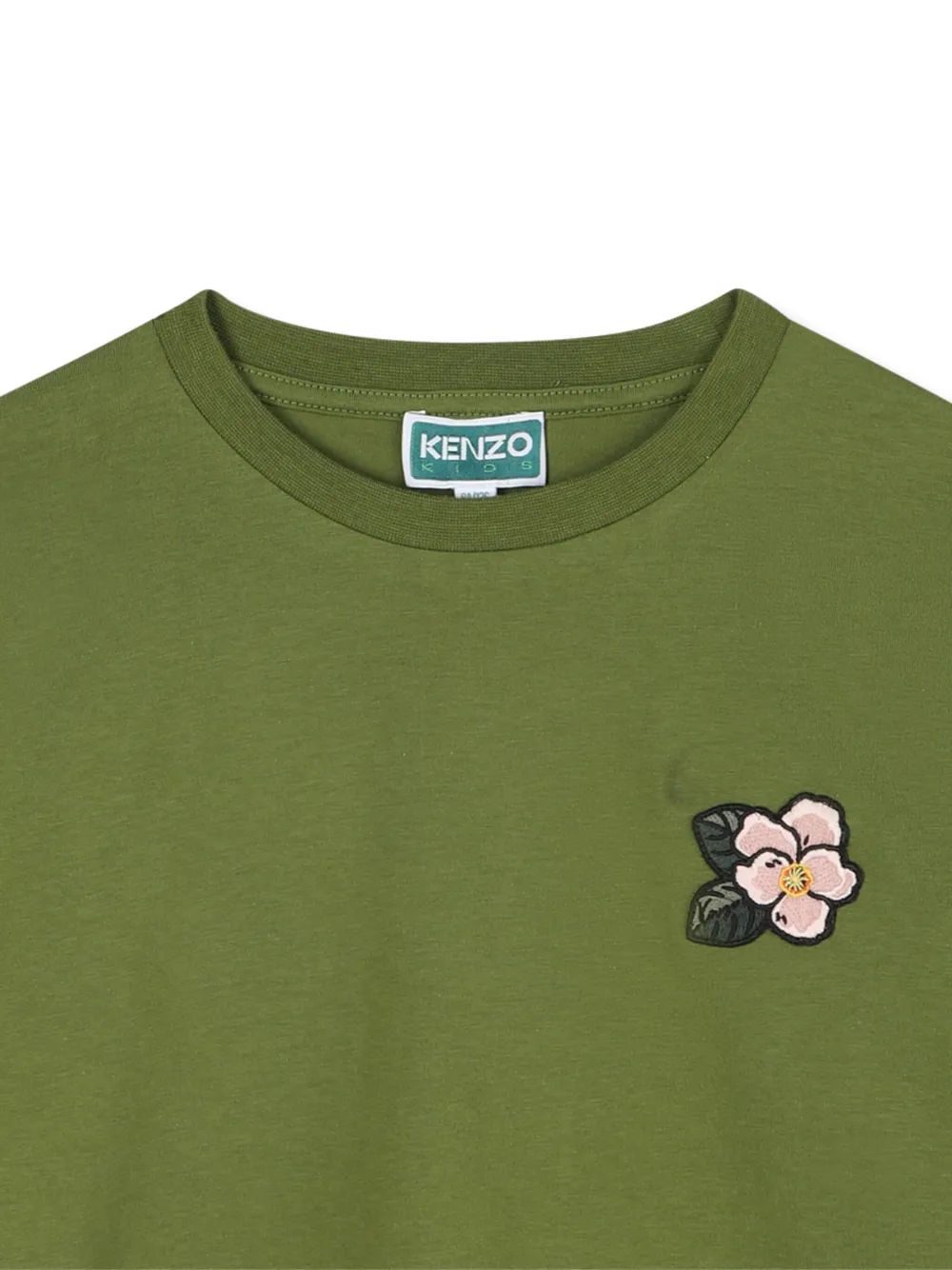 Футболка с длинными рукавами и цветочной вышивкой Kenzo Kids, зеленый — фото 3