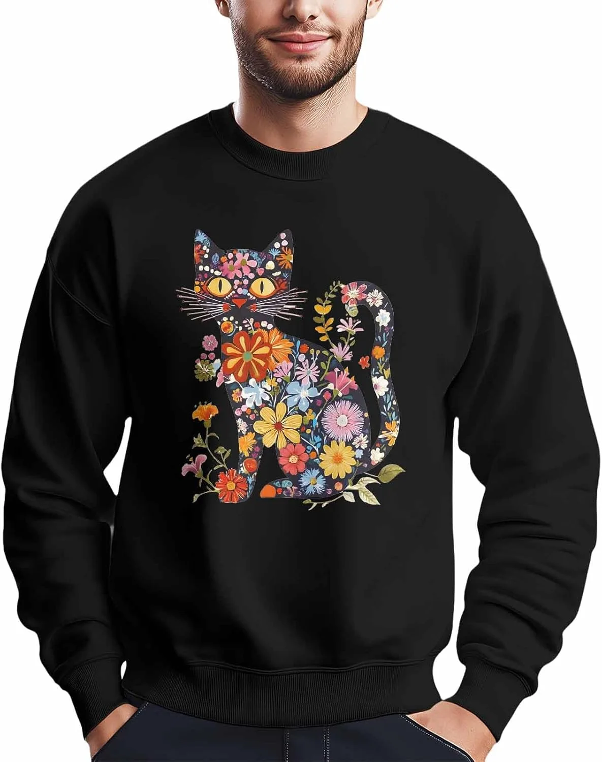 

Мужской свитшот с принтом кота в цветах, лонгслив Winvebermior