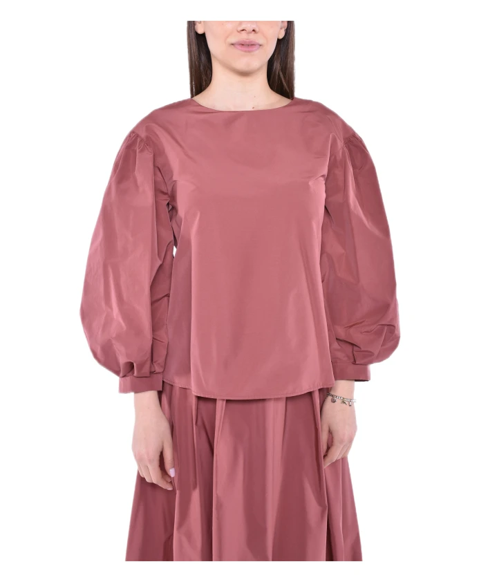 

Блузка с пышными рукавами из смесовой хлопковой ткани. Weekend Max Mara, коричневый