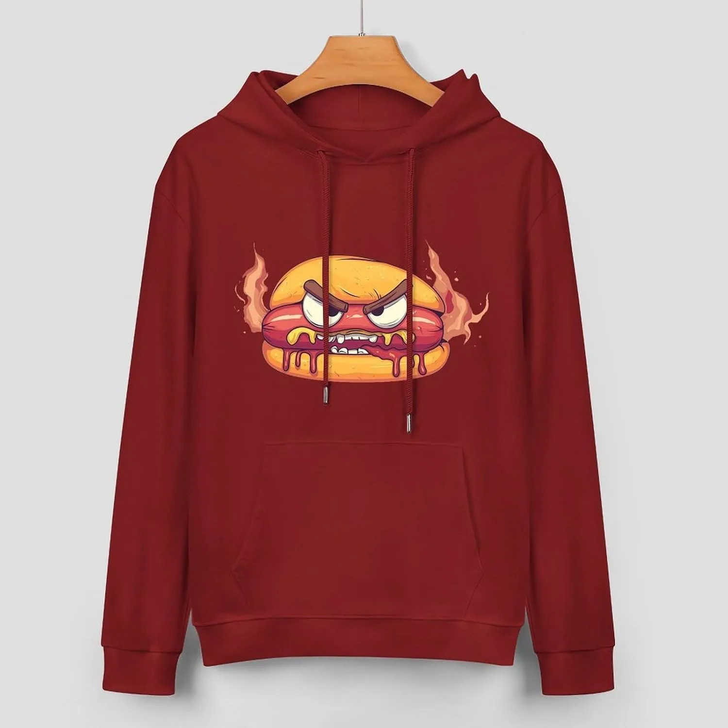Толстовка Angry Hot Dog Hamburger Fashion с капюшоном для мужчин, хлопковая, с карманом Generic, темно-багровый — фото 3