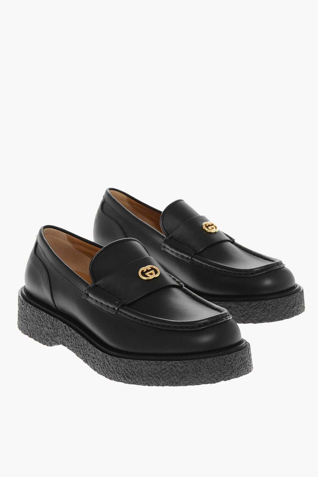 

Кожаные мокасины Gucci с золотой монограммой