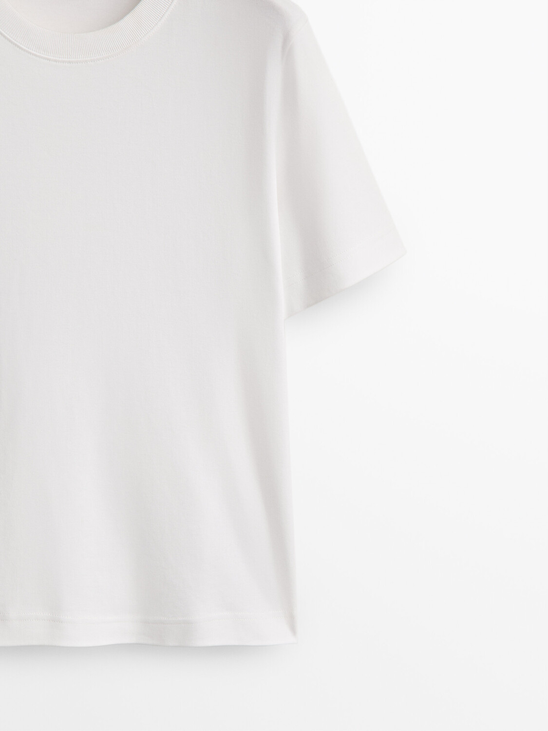 Футболка с короткими рукавами из 100% хлопка Massimo Dutti, кремовый — фото 3