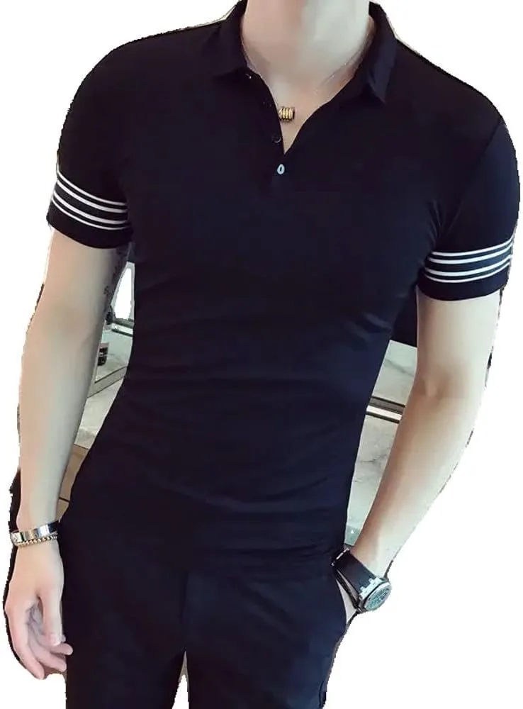 

Футболка с воротником для мужчин, Plain Streetwear, Skinny, Slim Fit, Cotton Xingfenly