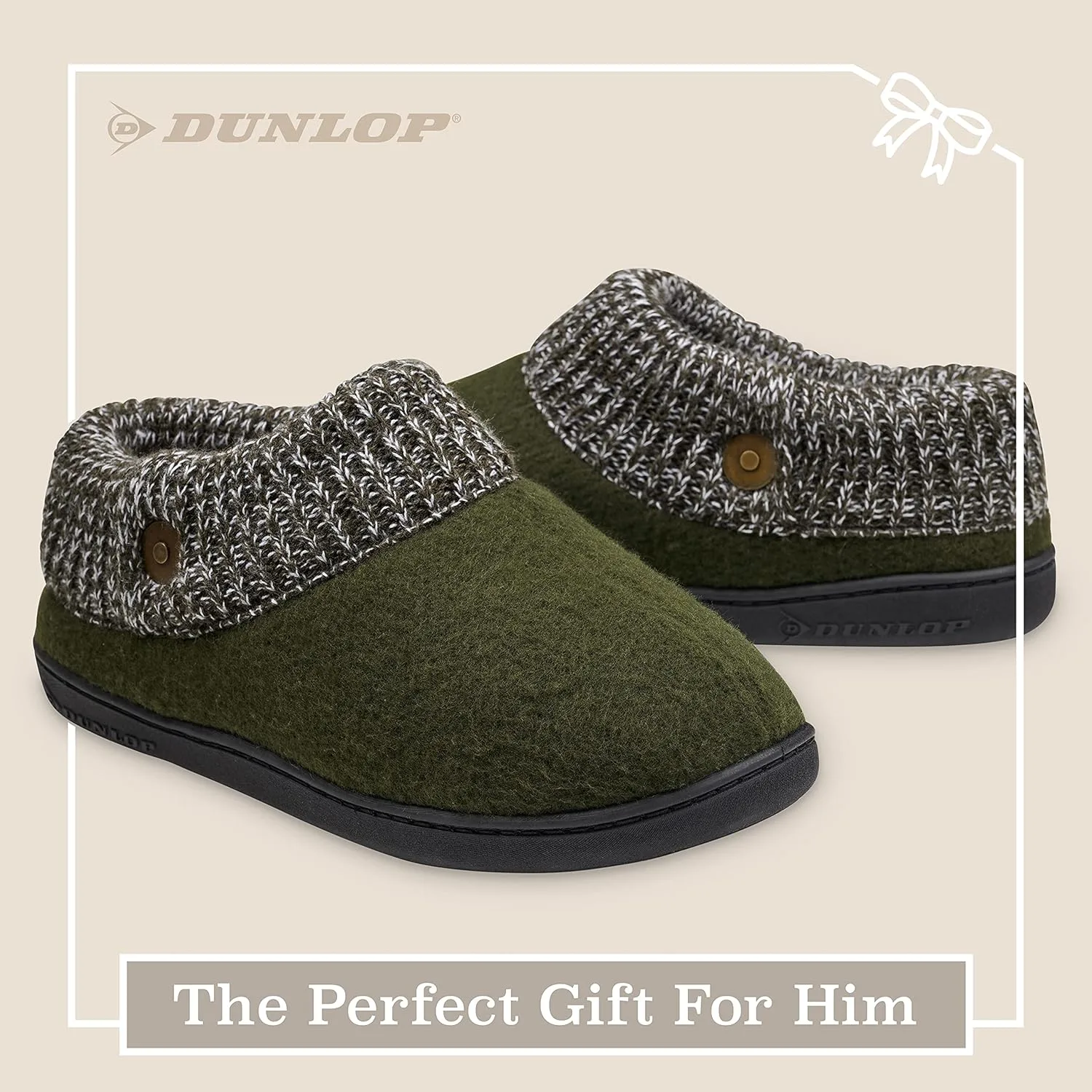Мужские домашние тапочки Dunlop изготовлены из флиса шерпа и пенопласта с эффектом памяти, не задерживающего движения, хаки — фото 2