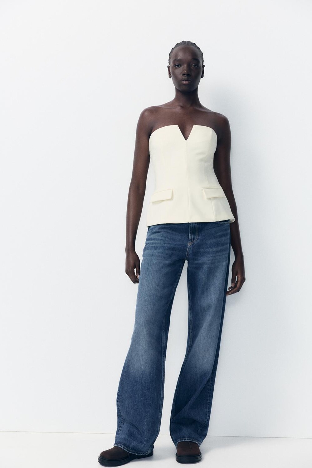 

Топ без бретелек ZARA, устрично-белый
