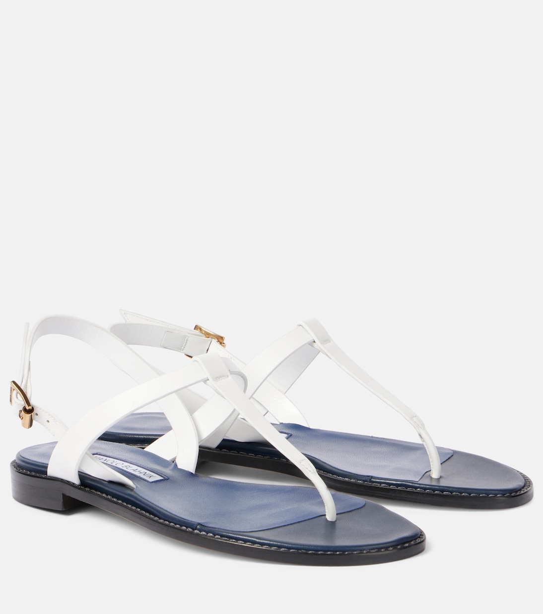 Кожаные сандалии-танкетка Hata Manolo Blahnik, 1014 Whit/4116 Navy