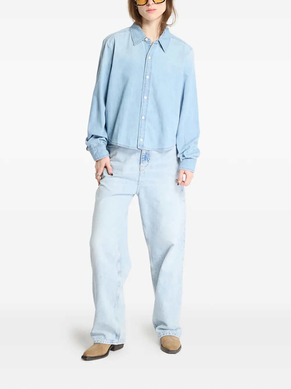 Укороченная рубашка с длинными рукавами Calvin Klein, синий — фото 2