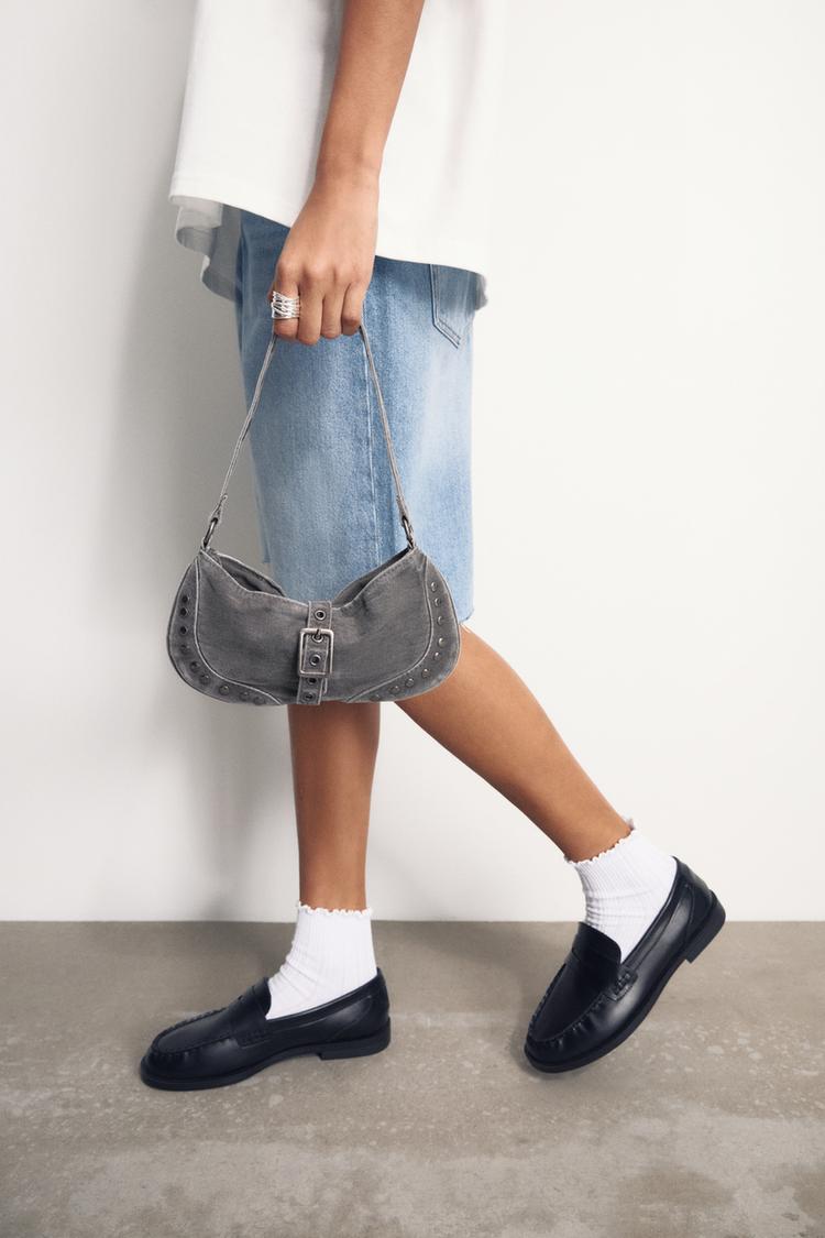 

Сумка через плечо из холста с заклепками Pull And Bear, серый