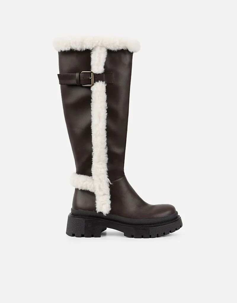 Массивные ботинки SIMMI Shoes Earhart с отделкой из искусственного меха коричневого цвета