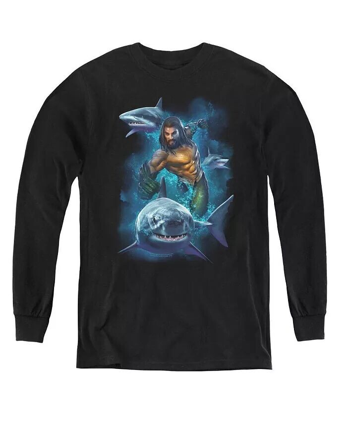 

Свитшот с длинным рукавом для мальчиков и молодежи «Плавание с акулами» Aquaman Movie, черный