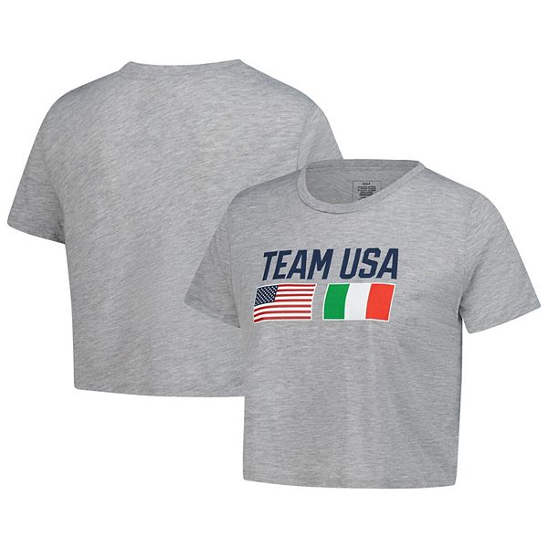 

Женская свободная укороченная футболка heather gray с флагами usa Outerstuff