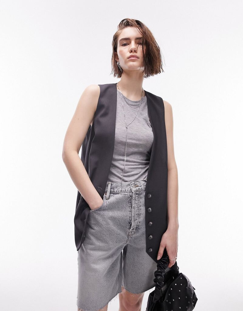 

Серый удлиненный жилет Topshop