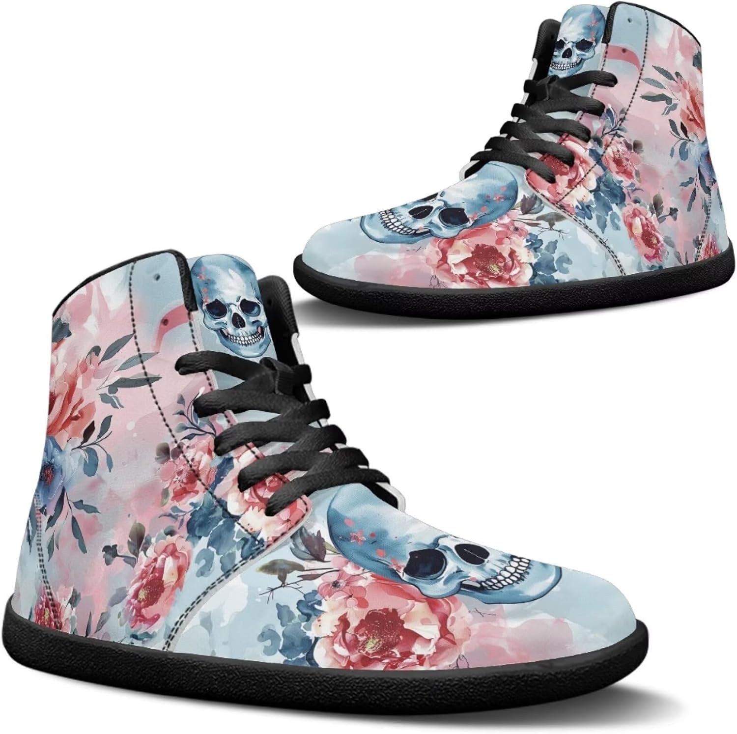 

Кроссовки Jeiento Skull High Top для мужчин с эффектом босоного бега, дышащие, Gothic Skull Flower