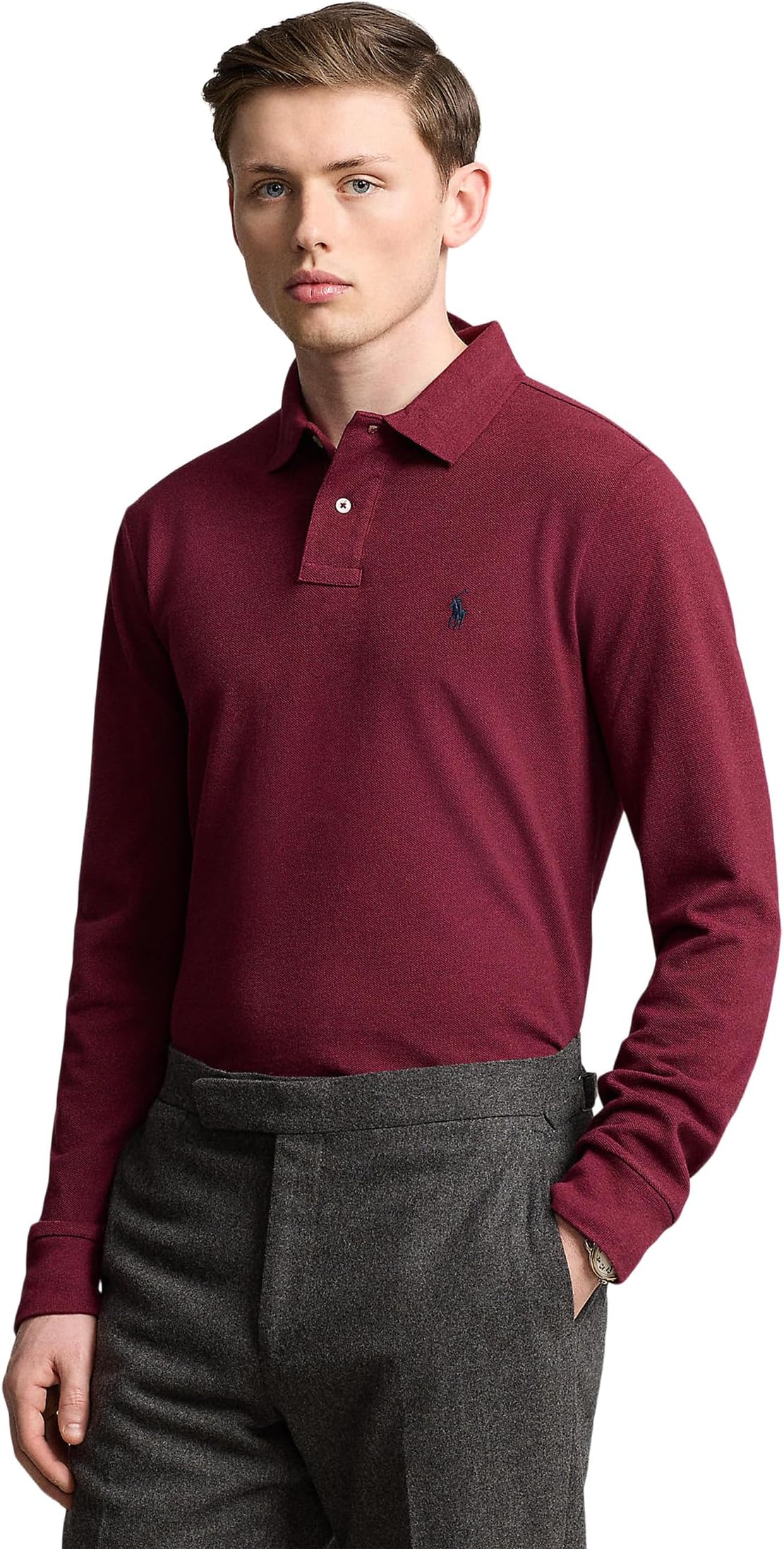 

Поло Polo Ralph Lauren Classic Fit Mesh Long-Sleeve Polo Shirt, цвет Vintage Port Heather