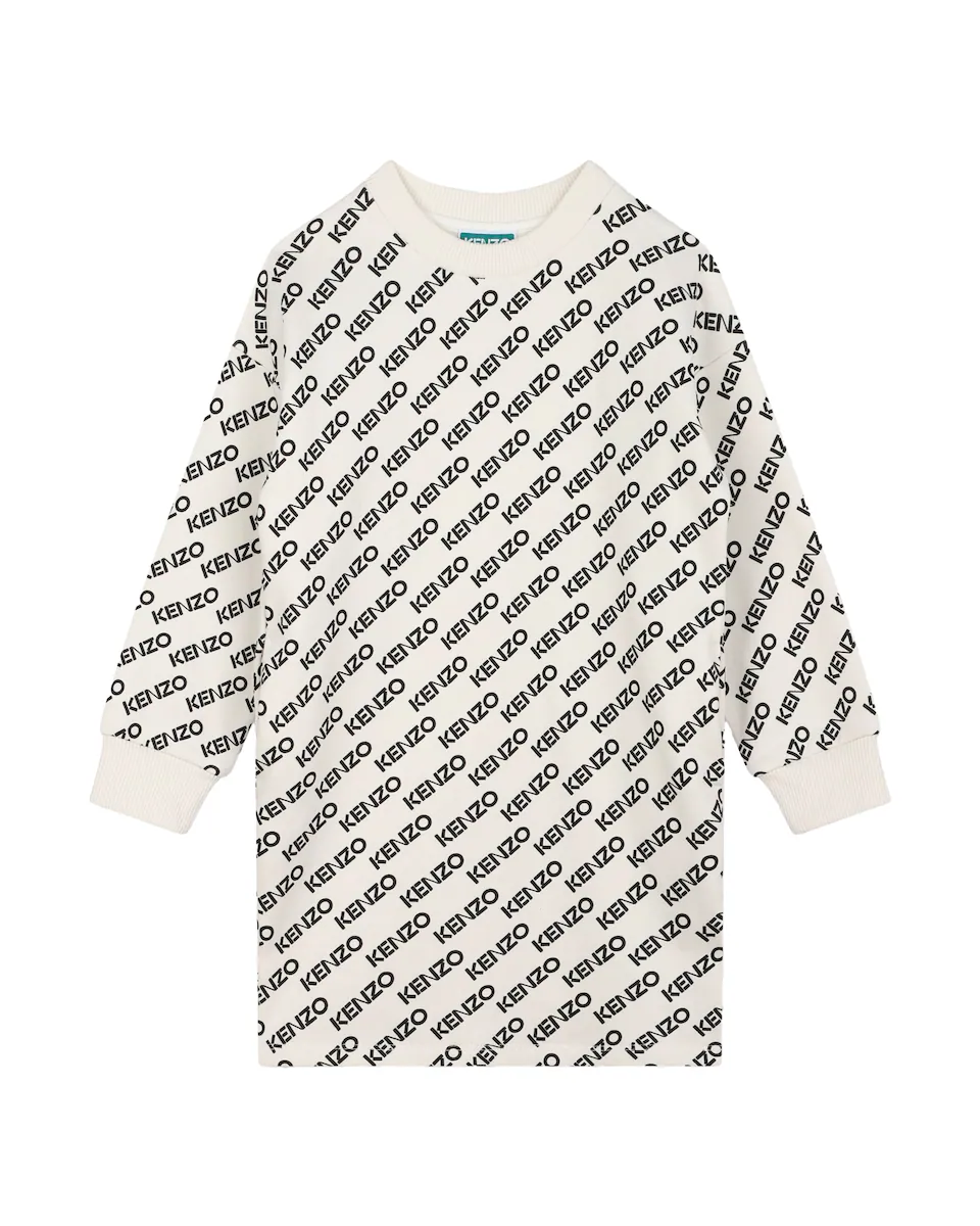 

Платье для девочки из 100 % хлопка с монограммным принтом Kenzo Kids, цвет Crudo