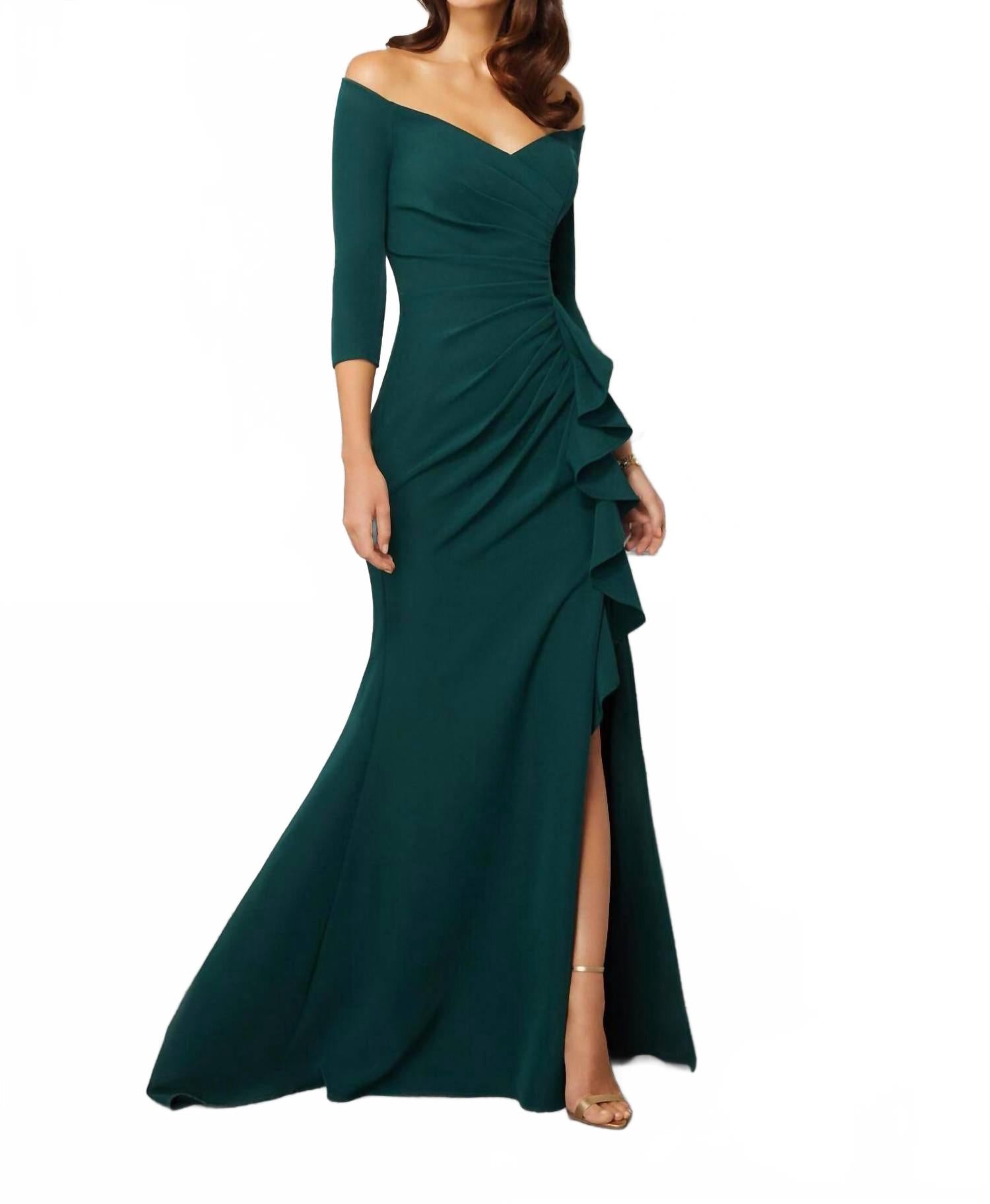 

Разрезное платье с рукавами три четверти в изумрудном цвете MGNY, изумрудный