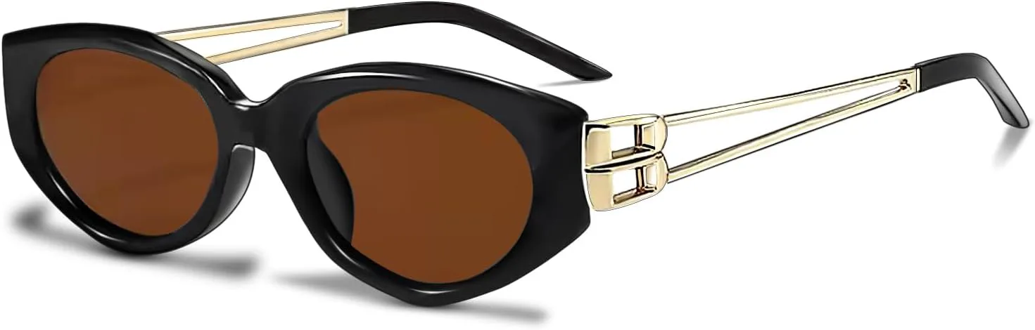 

Солнцезащитные очки Y2k для женщин и мужчин, ретро-очки в форме узких «кошачьих глаз» с лепестками цвета «ночной лепесток» Auralice, S3 | Brown Lens/Black Frame