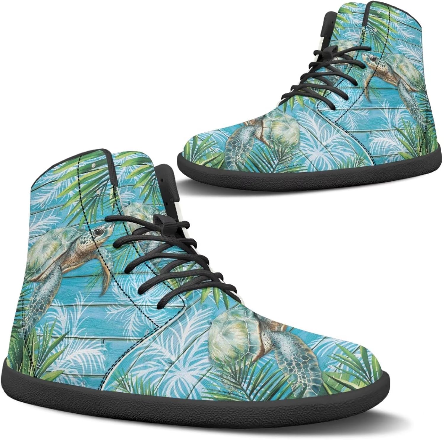 

Высокие кроссовки Binienty из водонепроницаемой PU-кожи для женщин и мужчин с широким носком и эффектом босоногости, Woodgrain Sea Turtle