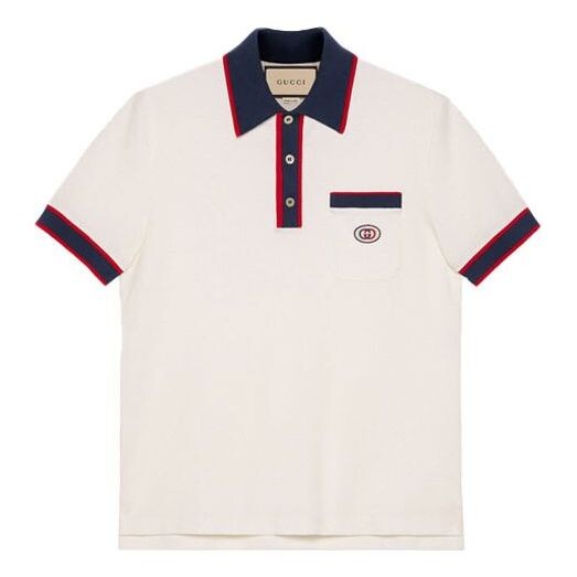 

Рубашка поло cotton piquet polo with interlocking g 'off-white' Gucci, белый