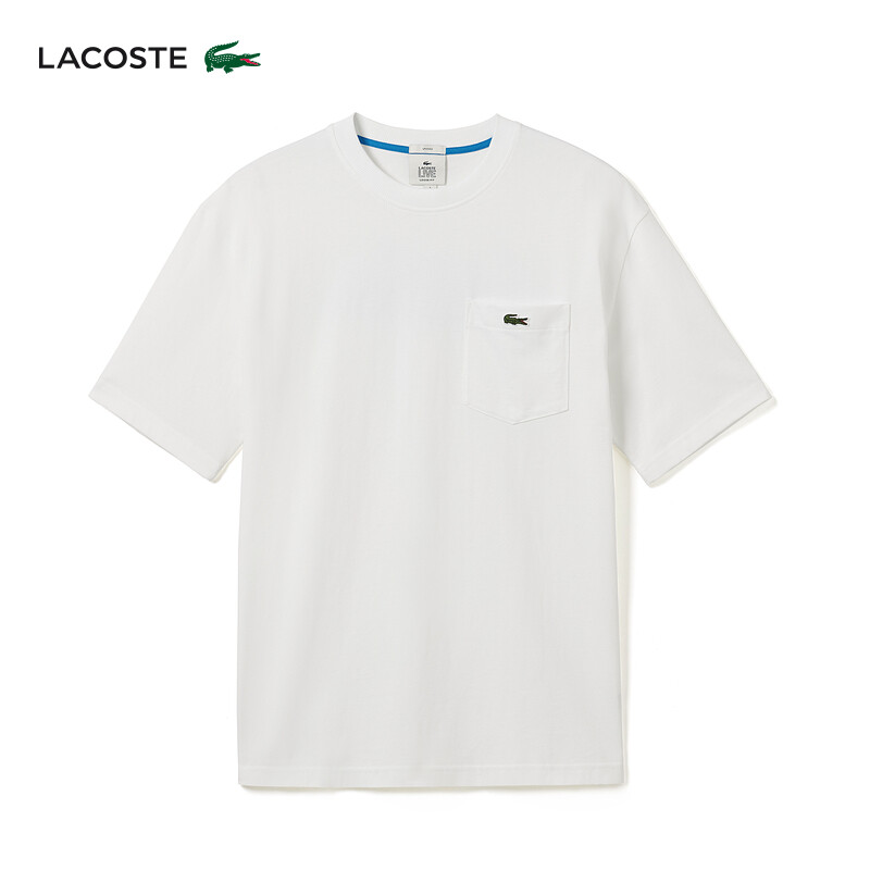 

Футболка хлопковая Lacoste с короткими рукавами и принтом, белый