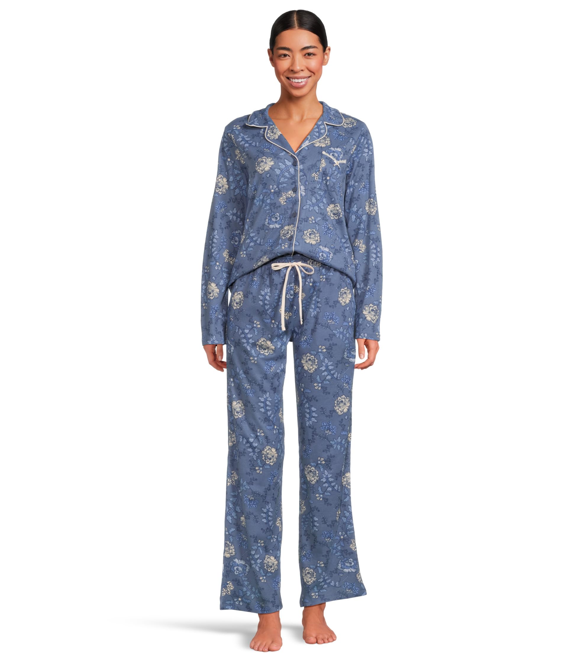 

Пижама Karen Neuburger Blue Era Long Sleeve Girlfriend Pajama Set with Lace, цвет Harvest Floral