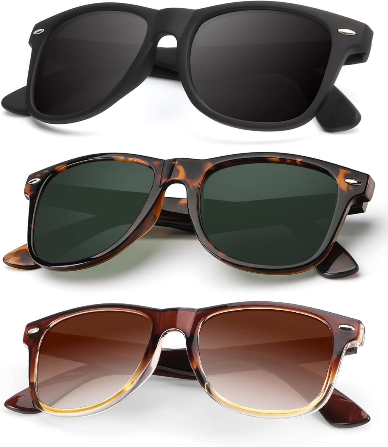 

Поляризованные солнцезащитные очки KALIYADI для мужчин и женщин, матовые линзы, цветные зеркальные линзы, защита от УФ-излучения (3 шт.), Black/Tortoise G15/Gradient Brown