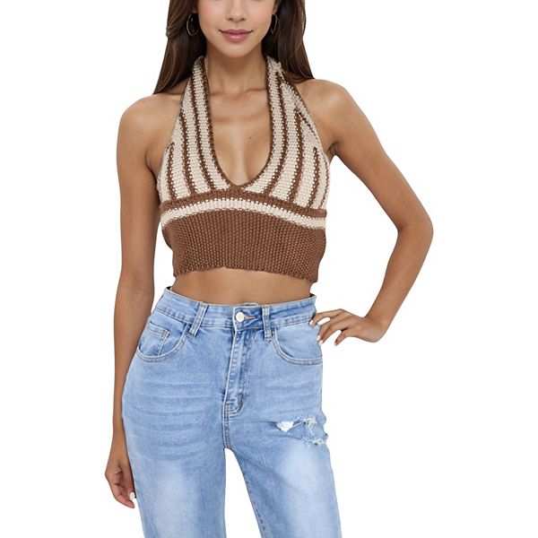 

Женский полосатый вязаный топ-бюстье с глубоким V-вырезом Anna-Kaci, Brown