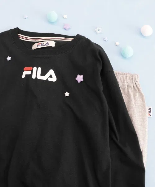 Детский костюм для сна FILA из хлопка, длинный рукав, тёмно-синий — фото 4