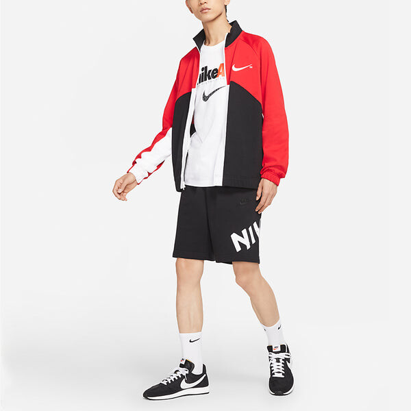Куртка Men's Nike Sportswear Swoosh Contrast Color Stitching Knit Stand Collar Logo Jacket University Red, красный — фото 3