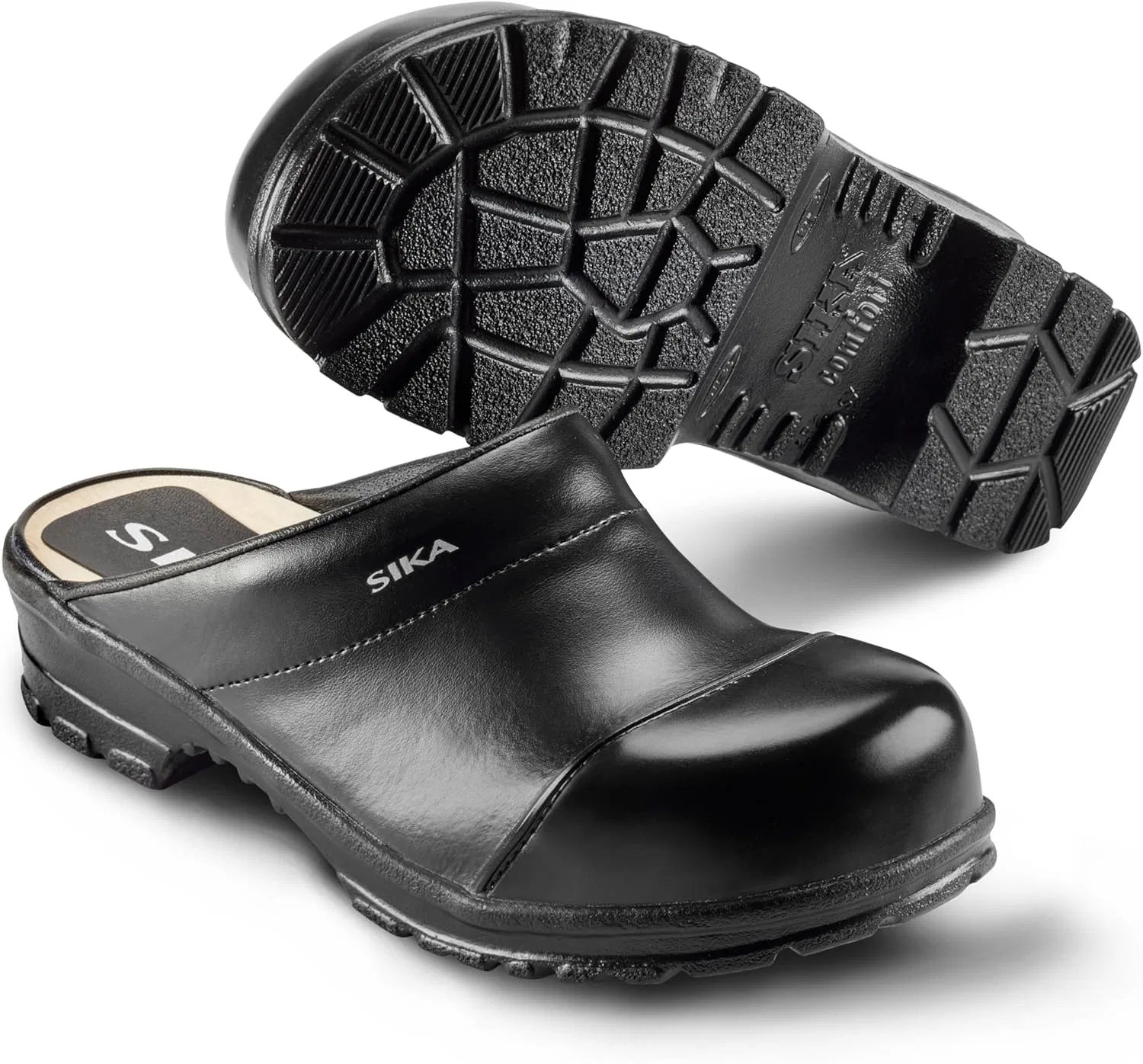 Сабо SIKA 54 Comfort Robust - широкая посадка и деревянная стелька - идеально подходят для сельского хозяйства, лесного хозяйства и рыболовства, легкой и тяжелой промышленности, строительства и ремесел, транспорта и складского хозяйства, Black