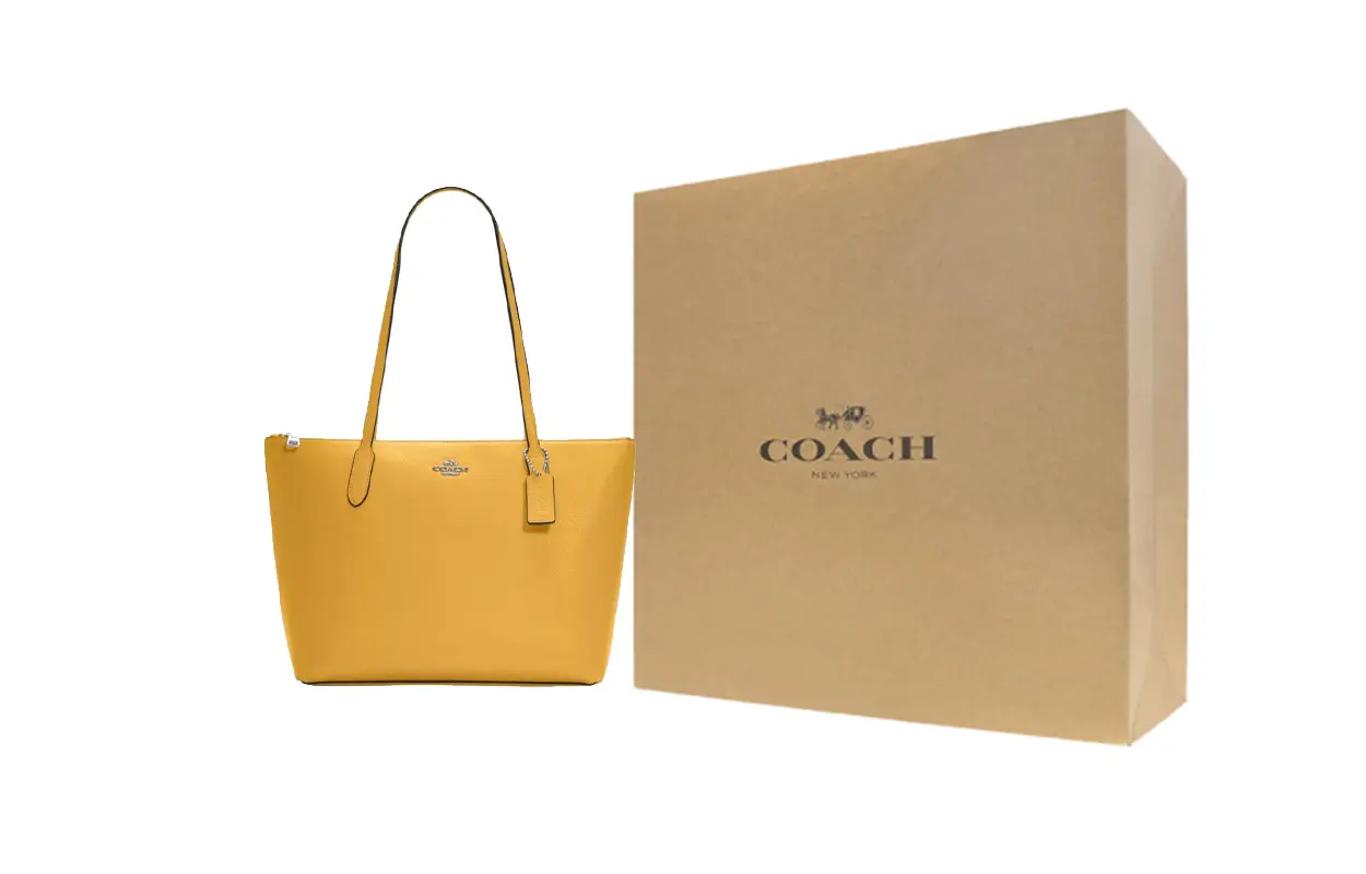 

COACH City Pebbled Leather Tote Bag, Shopping Bag, Handbag Large Women's Silver & Honeycomb Yellow