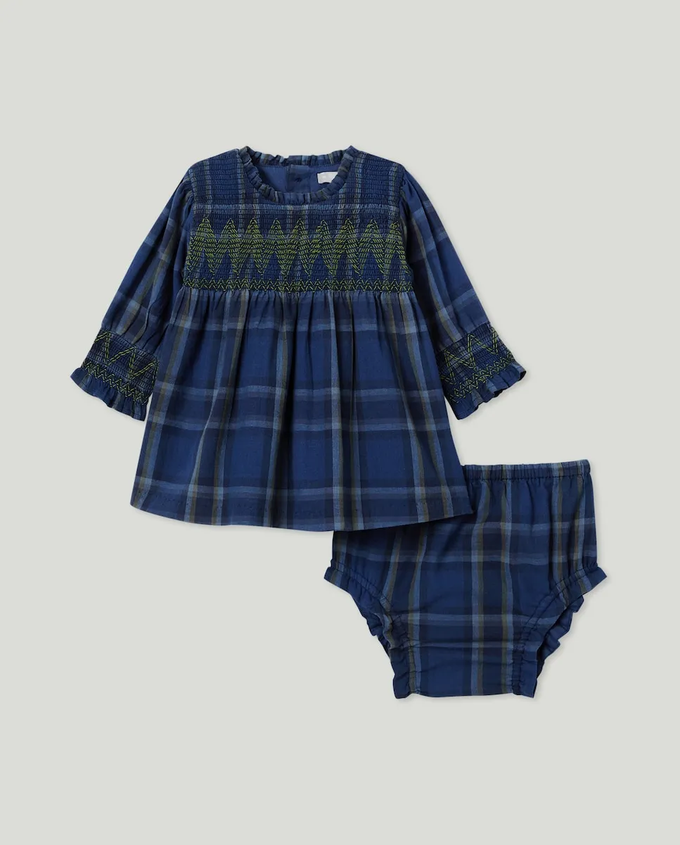 

Платье с длинным рукавом с воланами спереди, машинная вышивка, для маленькой девочки Coconut El Corte Inglés, синий