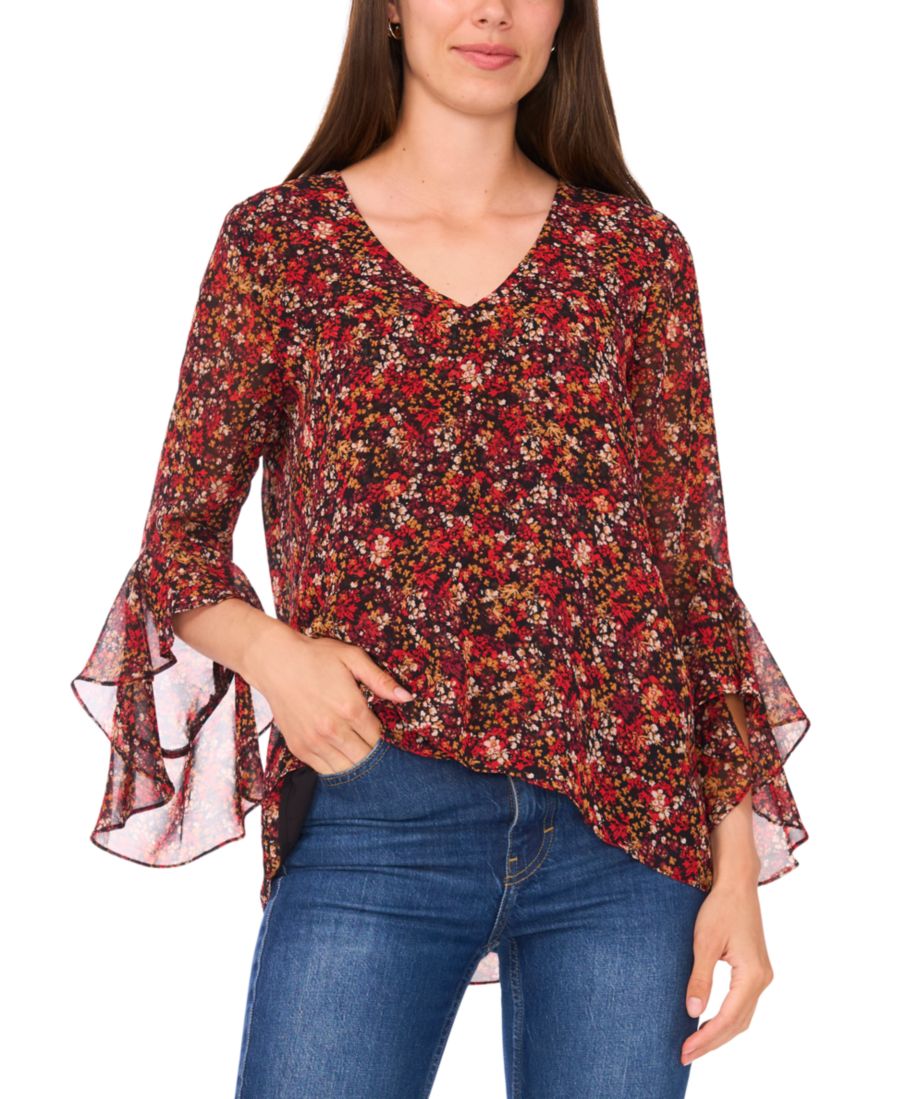 

Женская блузка с V-образным вырезом и рукавами 3/4, с принтом Sam & Jess, Flame Scarlet