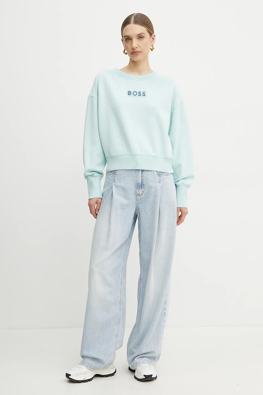 

Хлопковая толстовка Boss Orange, бирюзовый