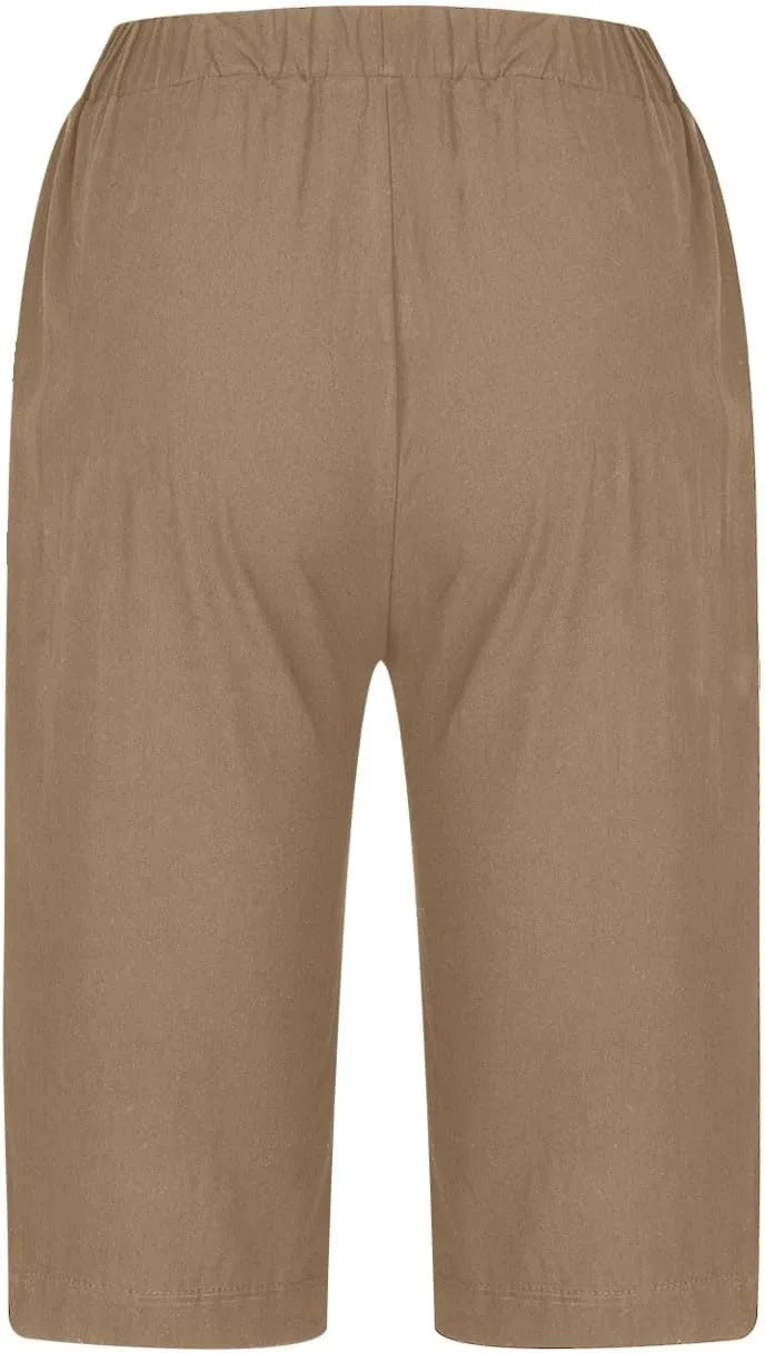 Капри женские, свободные, с карманами, Cotton Linen, 2-khaki — фото 4