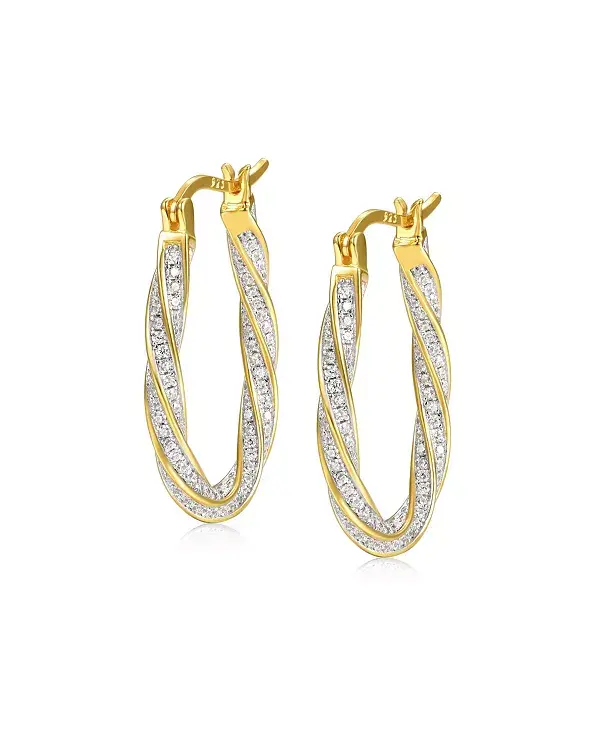 

Серьги-Кольца овальной и продолговатой формы из стерлингового серебра с покрытием из 14-каратного золота и кубическим цирконием Genevive, gold