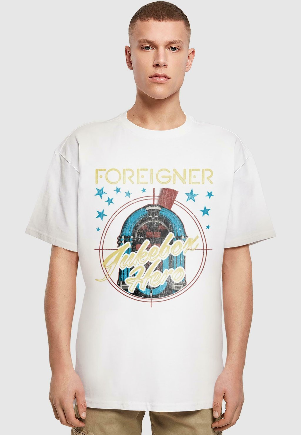

Футболка с принтом FOREIGNER ROCK BAND - JUKEBOX GRAPHIC OVERSIZE TEE Merchcode, белый