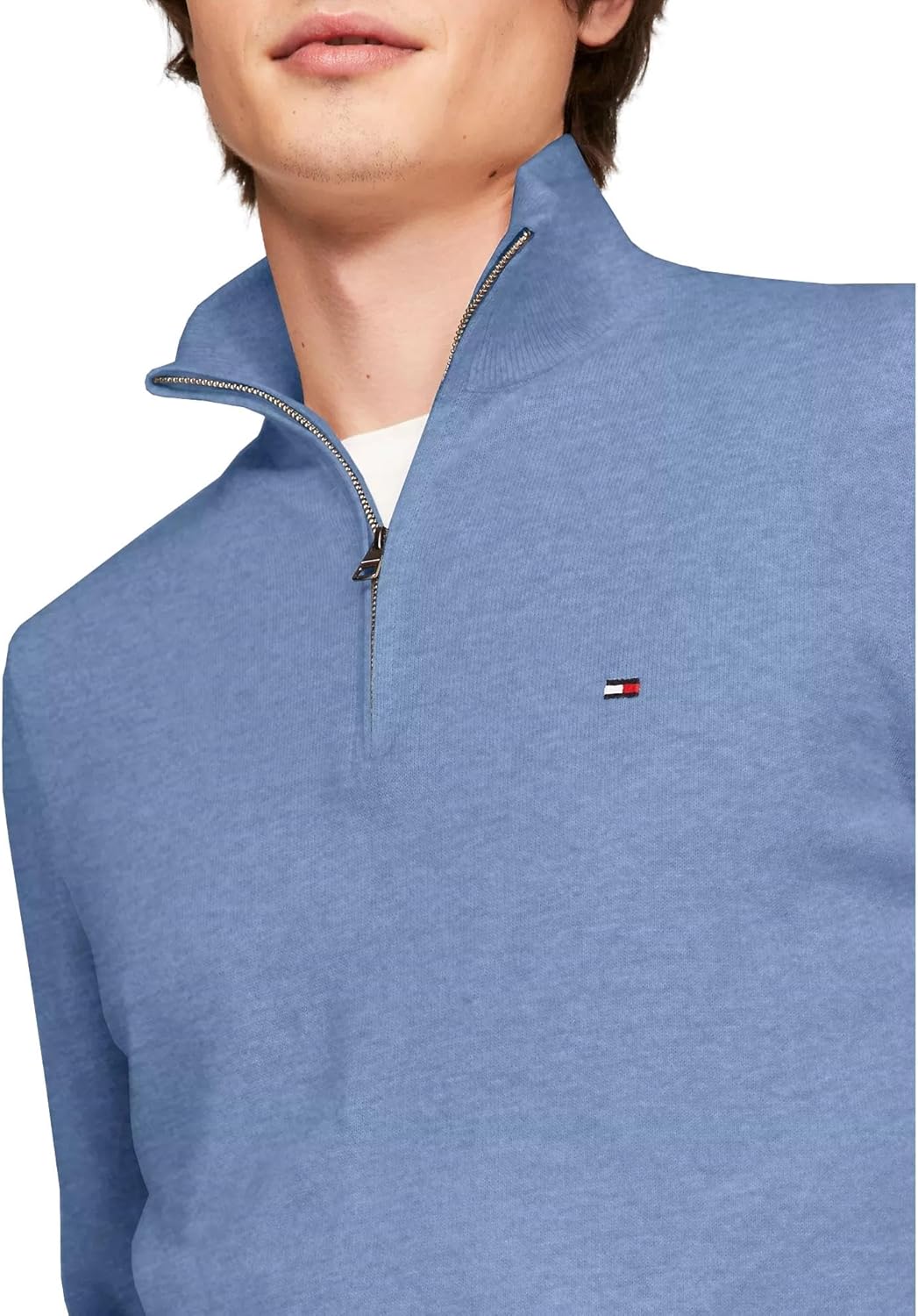 Мужской свитер TOMMY HILFIGER с воротником-стойкой и молнией 1/4, синий, размер L, The Blue Heather — фото 3
