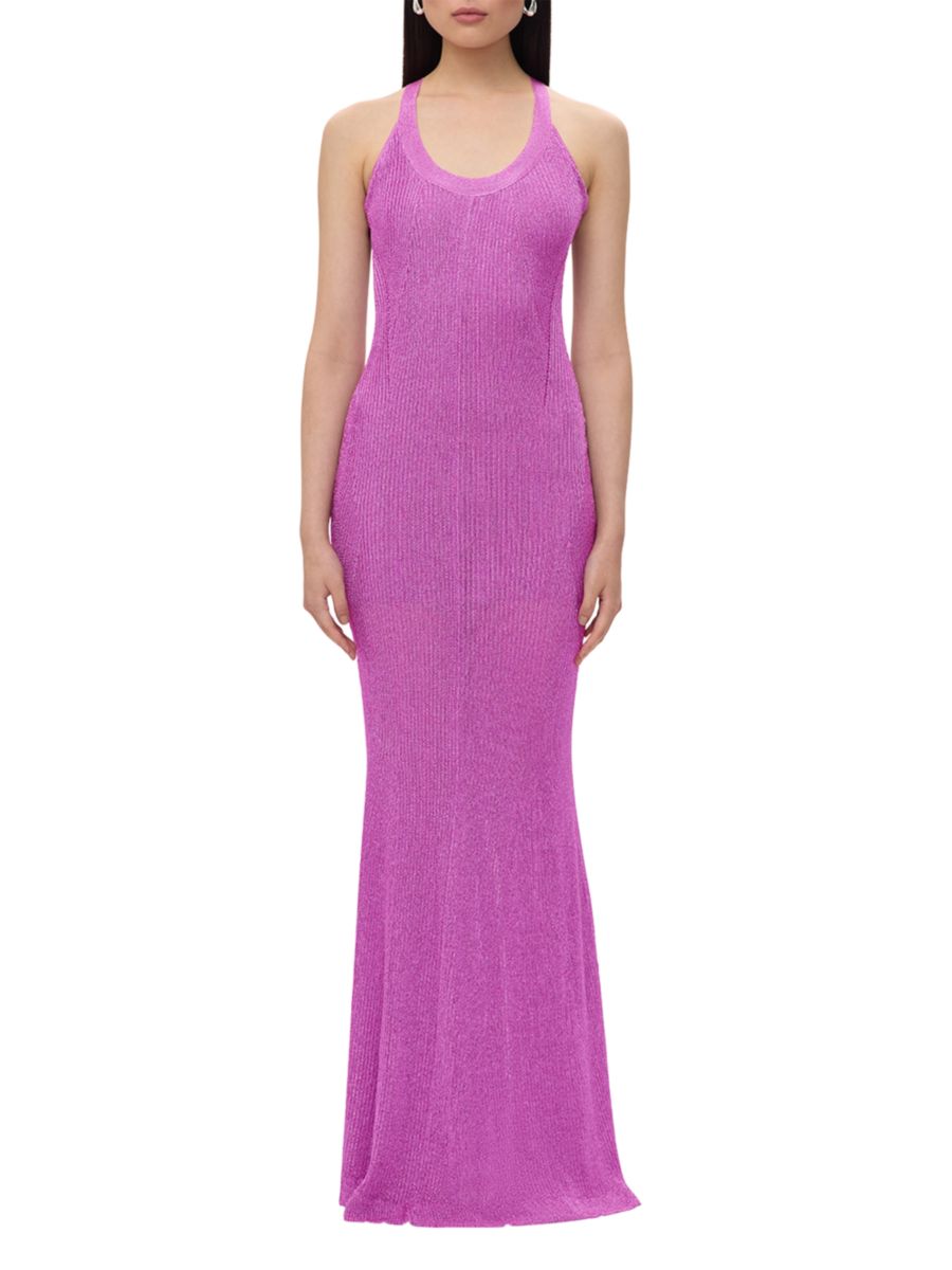 

Платье Carmen из трикотажа в рубчик с металлическим блеском Hervé Léger, цвет Metallic Orchid