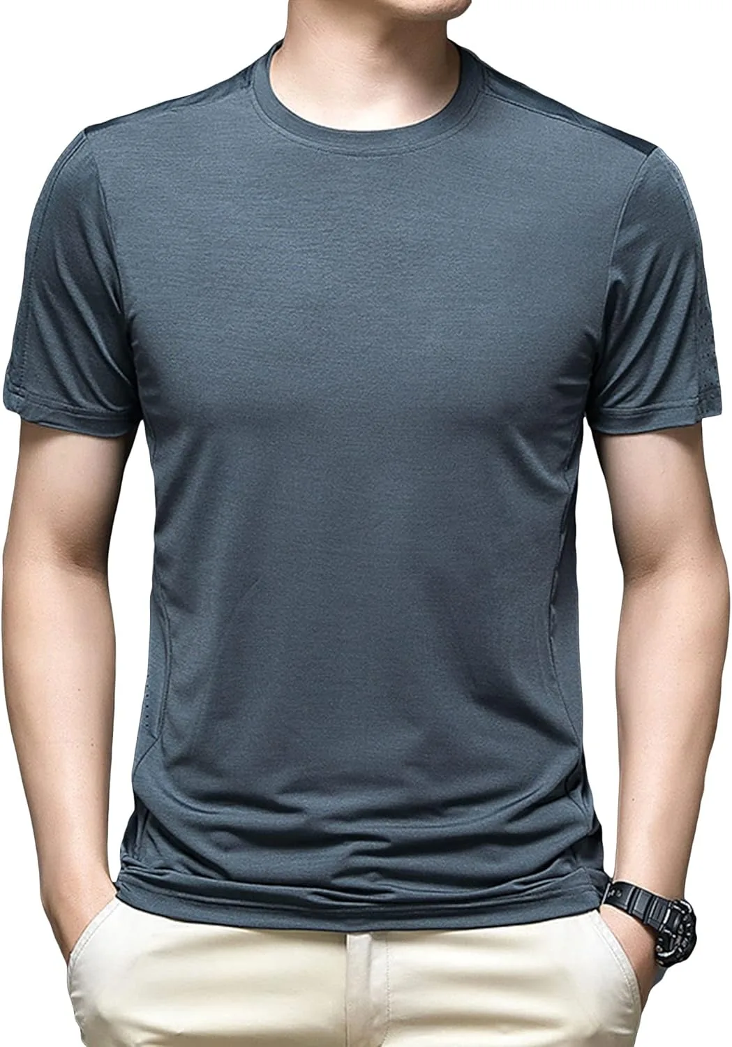 

Мужская футболка Maiyifu-GJ из айс шелка с круглым вырезом и коротким рукавом