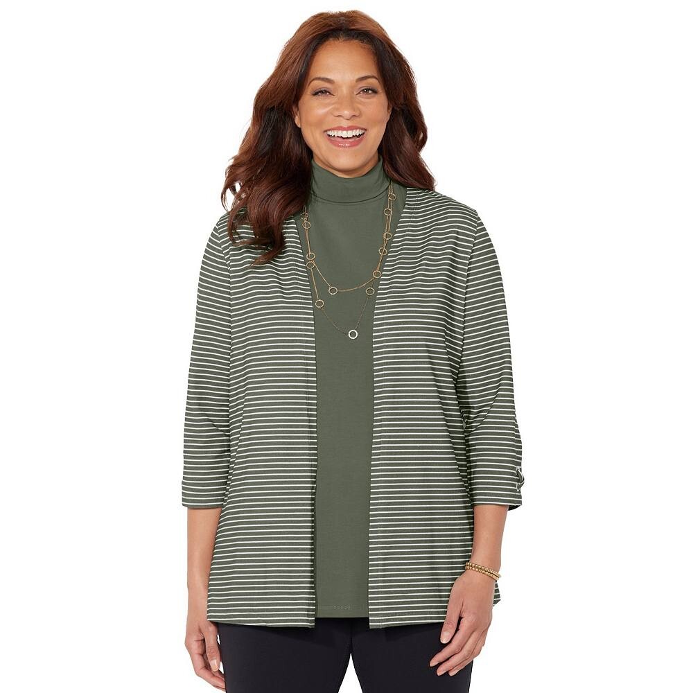 

Женский кардиган размера плюс Suprema с рукавами 3/4 Catherines, цвет Olive Green Stripe