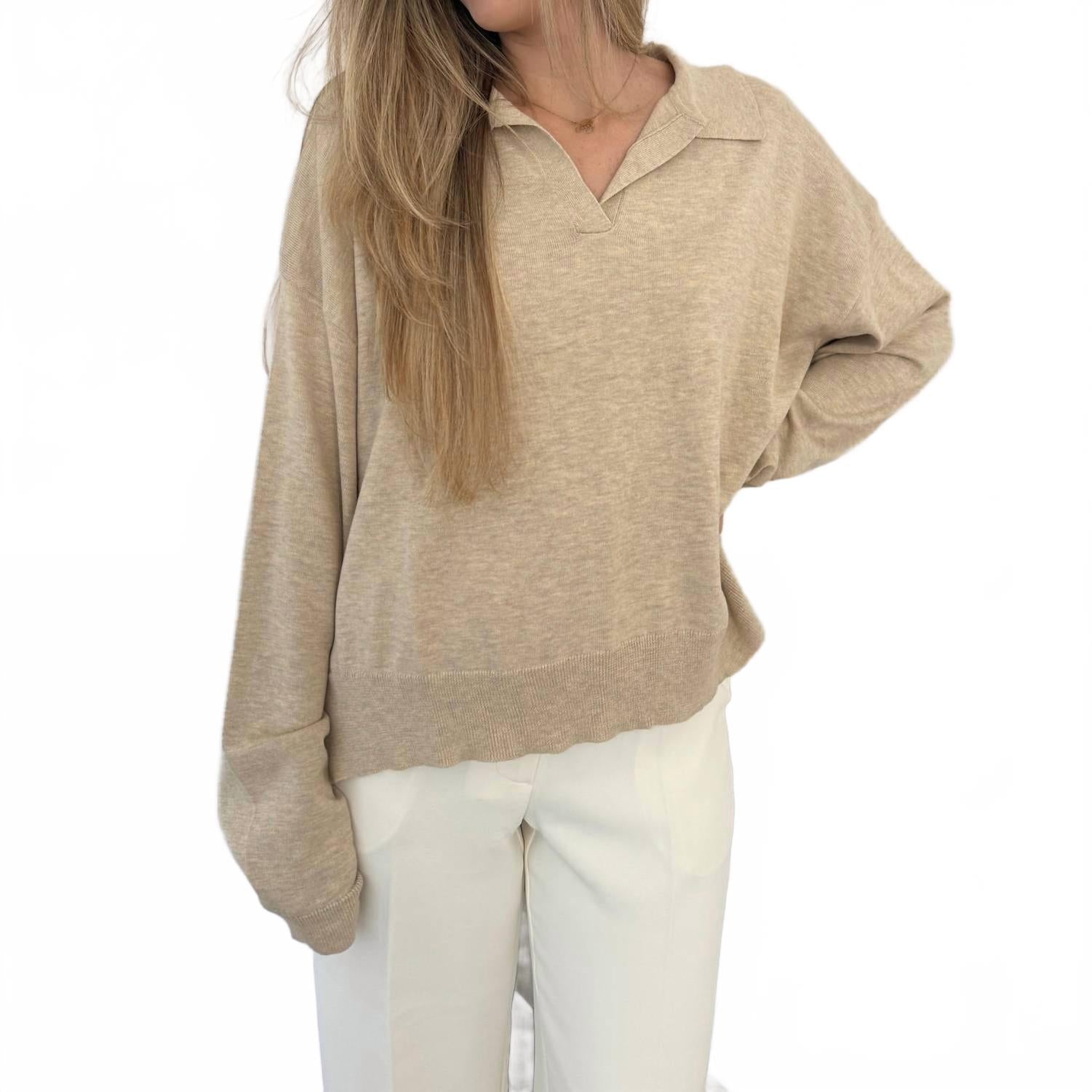 

Aiden свитер с V-образным вырезом и воротником в бежевом цвете Things Between