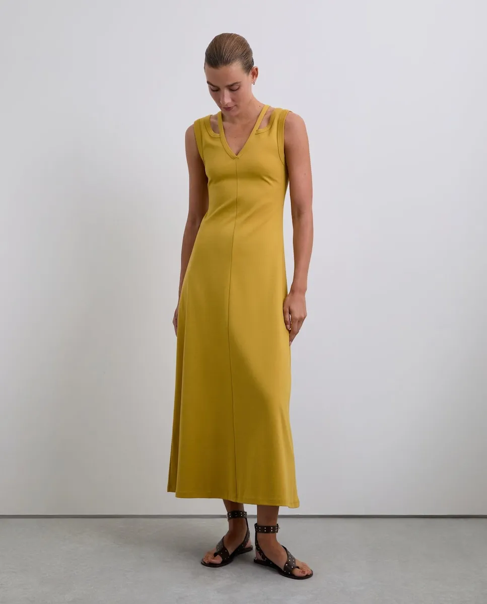 

Миди-платье без рукавов с V-образным вырезом Scalpers, горчичный