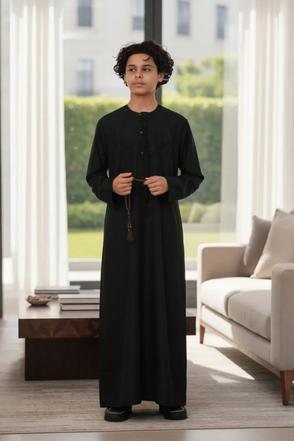Moroccan thobe для мальчиков с вышивкой Infinity Leather, черный