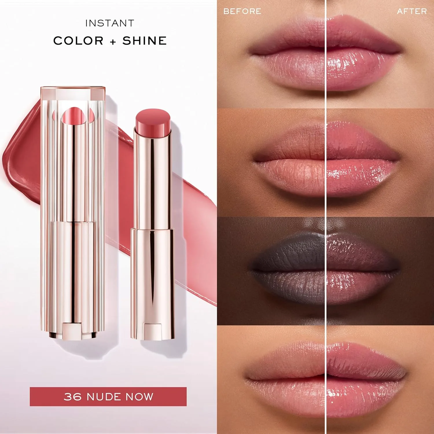 Увлажняющий бальзам для губ Lancôme Lip Idôle Squalane-12 Butterglow - мгновенный блеск, 24-часовое увлажнение и регулируемая интенсивность цвета для гладких и увлажненных губ., 36 NUDE NOW (Cool Pinky Nude) — фото 4