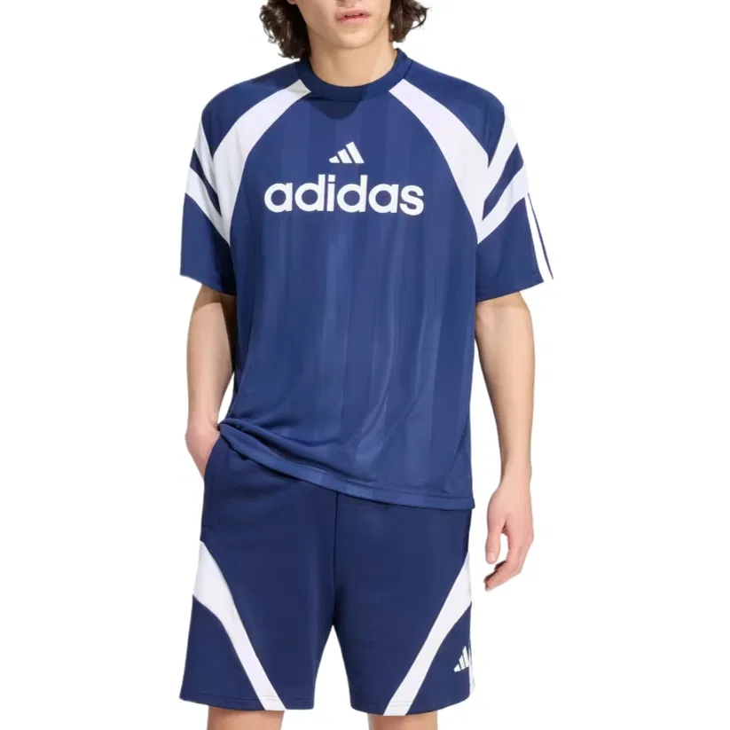 Футболка Adidas с круглым вырезом темно-синяя/белая — фото 3