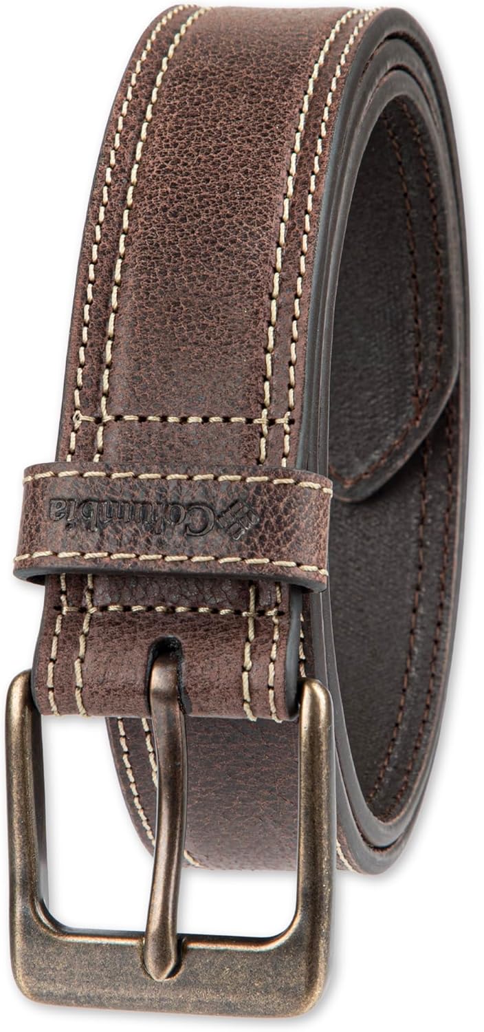 

Мужской кожаный ремень Columbia Classic, коричневый и бежевый, Brown Contrast Stitch