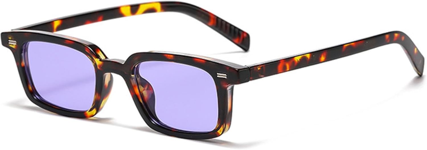 

Модные маленькие прямоугольные солнцезащитные очки для женщин, конфетные цвета, защита от УФ-излучения UV400, ретро-стиль, заклепки, мужские панк-стиль TVTBBVV, Leopard Purple