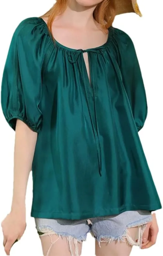 

Женская футболка из шелка с кружевной шнуровкой Vsadsau