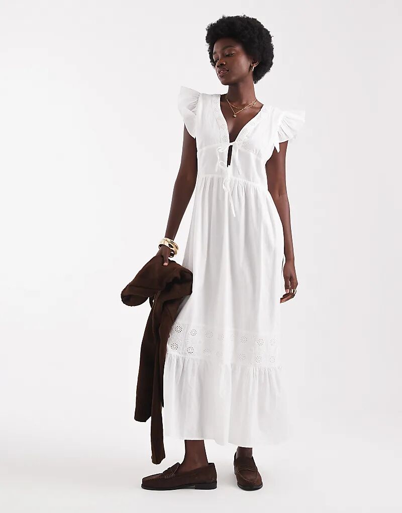 

Платье миди Native Youth с рюшами и струящимся лифом мидакси белого цвета